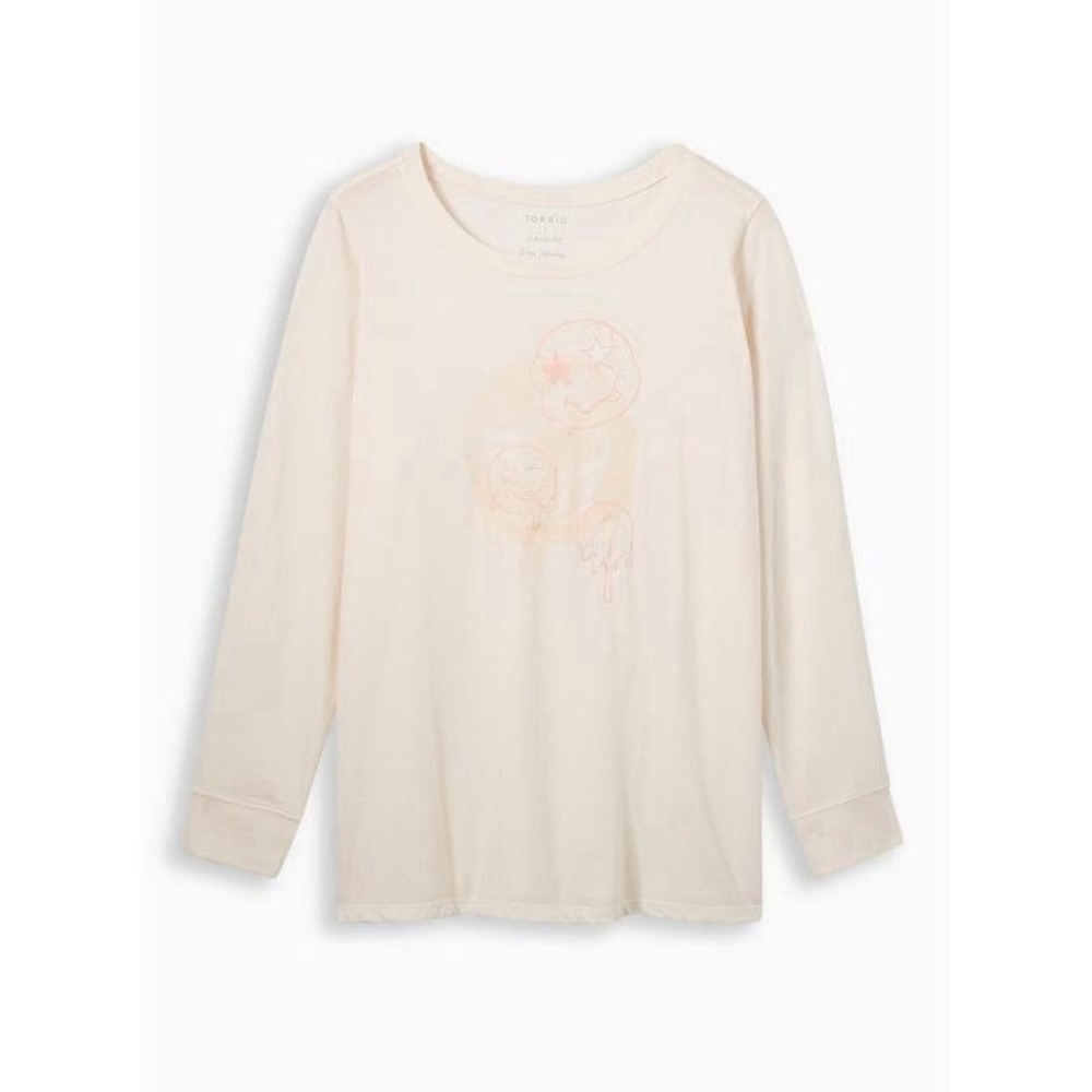 NWT Torrid Smiley Doodles Classic Jersey Crew Neck Long Sleeve Embroidery Tee 4X